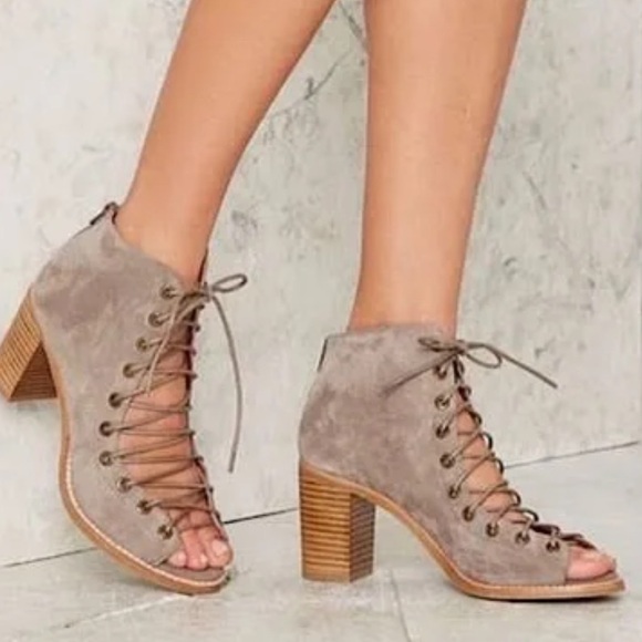 Jeffrey Campbell Taupe Lace-Up Heels - Picture 1 of 15
